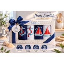 Özdilek Deniz Temalı 4 Lü Nakışlı Mutfak & El Havlusu Seti 40x60 Cm %100 Pamuk Ultra Yumuşak, Yüksek Emicilik, Şık Hediye Kutulu 4 Renk