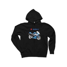 Suzuki GSX R600 Siyah Fermuarlı Kapşonlu Sweatshirt Siyah