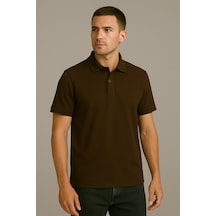 Parshey Regular Fit %100 Pamuk Polo Yaka Yarım Kollu Basic T-shirt Kahverengi