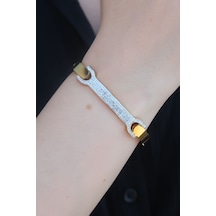 316l Çelik Gold Renk Zirkon Taşlı Kadın Kelepçe Altın