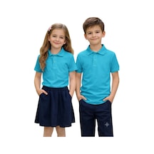 Erdem Kıds Unisex Kız Erkek Çocuk Polo Yaka Pamuklu Kısa Kol Turkuaz Günlük Basic Okul Tişört Turkuaz Mavi Turkuaz Mavi