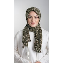 Haki Pratik Hazır Geçmeli Tesettür Eşarp Kesik Elyaf Piliseli Çiç (553630037) Haki