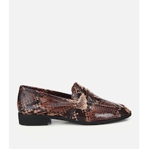 Hotiç Kadın Deri Kahverengi Yılan Baskılı Klasik Loafer