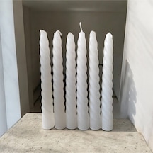 Denic 6 li Parlak Beyaz  İtalyan Burgu  Şamdan Mum  Kıvrımlı Mum