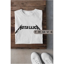 Startmore Unısex Kadın Erkek Metallıca %100 Pamuk Baskılı Siyah Beyaz T-shirt Beyaz