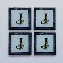 Decorita Cam Bardak Altlığı J Harfli Tasarım 4'lü Takım 10 x 10 CM Çok Renkli
