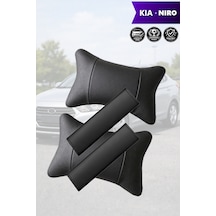 Kia Niro Uyumlu Lüks Deri Yastık Siyah Deri Kemer Koruyucu Set