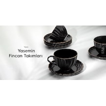 Nehir Porselen Yaldızlı Çay Fincanı Seti Takımı 6 Kişilik Siyah