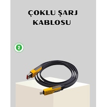 Hubrendy Tekno 65w Çoklu Şarj Kablosu 4 Ü 1 Arada Örgülü Hızlı Veri Aktarım Usb-c Usb-a