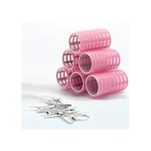 Croc 1202 Pembe Cırtlı Bigudi 6lı Çap 3,3cm +12li Alüminyum Saç Pensi Pembe