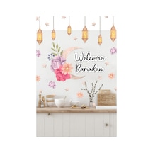 Welcome Ramadan Çiçekler Soft Renkli Fenerler Cam Duvar Sticker Seti Ramazan Süsü Çok Renkli