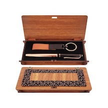 Ahşap Kutulu Bakır Roller Kalem Taba Anahtarlık Set