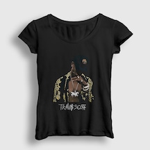 Presmono Kadın Gold Astroworld Travis Scott T-shirt Siyah