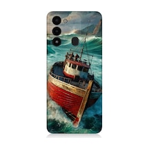 Tecno Spark 8c Uyumlu Fırtınada Kırmızı Gemi Desenli Silikon Kılıf Çok Renkli