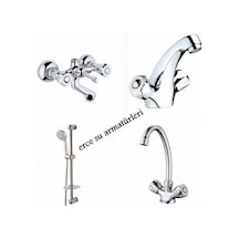 Çevirmeli Evye + Banyo + Lavabo Bataryası + Sürgülü Duş Seti Krom