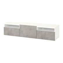 Tv Sehpası, Beyaz-açık Gri, 180x42x39 Cm, Kallvıken, Fren Raylı Gri