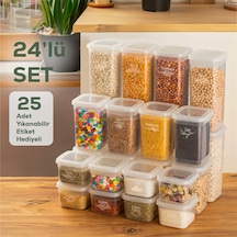 Porsima 433-4 Kare Etiketli Gıda Erzak Baharat Saklama Kabı 24 Lü