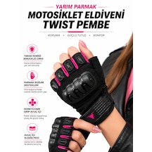 Kıyak Moto Twist Pembe / Yarım Parmak - Kaymaz Avuç İçi Kadın Motosiklet Eldiveni