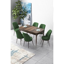 Canisa Concept Zen Serisi 80x132 Mdf Açılabilir Barok Ahşap Desen Masa Takımı Ve 6 Haki Yeşil Sandalye Barok Masa Sandalyeler Haki