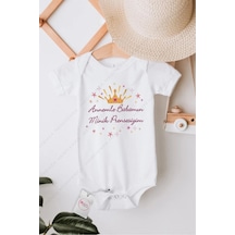 Hediyenza Minik Prensesiyim Özel Tasarım Bebek Zıbın Pamuklu Çıtçıtlı Body Beyaz