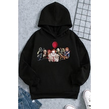 Korku Karakterleri Baskılı Erkek - Kız Çocuk Rahat Kalıp Sweatshirt Siyah