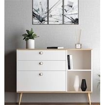 Floradesign Italy 120cm Şifonyer /çekmeceli Raflı Şifonyer / Çok Amaçlı Dolap/ Konsol Meşe/beyaz