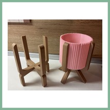 Bşkvirgo 3d Baskı Ayaklı Çizgili Saksı - Bej Standlı Dekoratif Saksı - Pembe Bsk2026