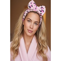 Caş Dekorasyon Pembe Renk Leopar Desenli Peluş Saç Bandı Pembe