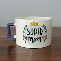 Super Mom Yazı Baskılı Mor Kulplu C Fincan
