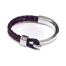 Kuğu Violet Mor Hakiki Deri Erkek Bileklik-58 Antrasit