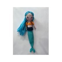 Amigurumi Deniz Kızı Bebek El Yapımı Örgü Oyuncak 36 Cm Çocuk Odası Hediyesi Mavi