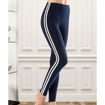 Derya Kurşun Yüksek Bel Şeritli Kadın Tayt 0531 - Gri