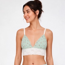 Bonbon Kadın Pamuklu Bohçalık Çeyizlik Ve Hediyelik Pointel Çiçek Desenli Ribana Kumaş Dantel Detaylı Bralet Bb2763 Açık Yeşil Desenli