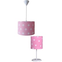 713 Pembe Yıldızlı 2.li Set Genç Bebek Çocuk Odası Avize Abajur