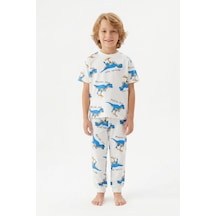 Isobel Kids İsob Dinozor Desenli %100 Pamuk Erkek Çocuk Kısa Kollu Pijama Takımı 3-8 Yaş 9110125 Renkli