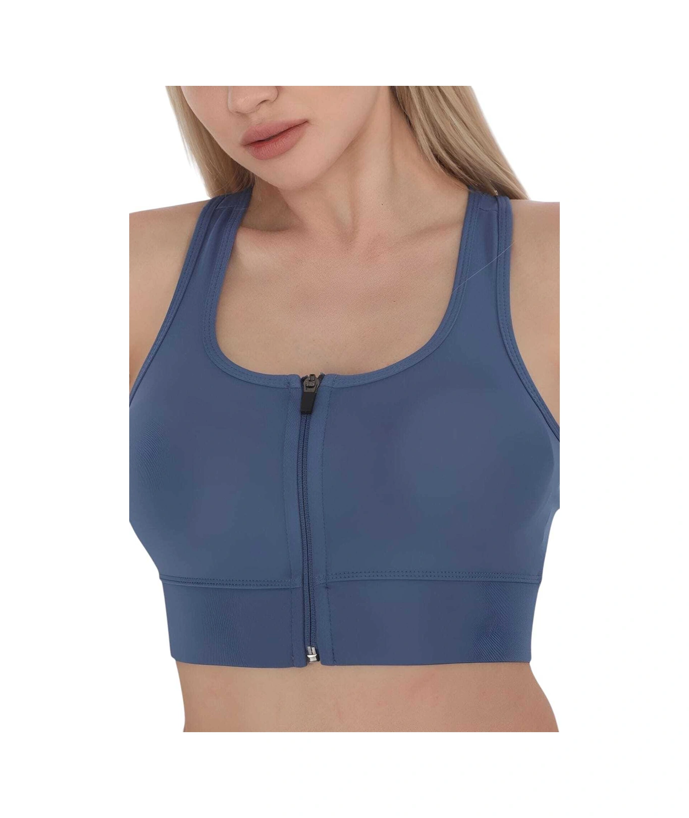 Tezzgelsin Kadın Fermuarlı Sporcu Crop Kadın Büstiyer İndigo