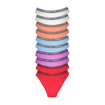 10 Adet Beli Yazılı Pamuklu Kalın Lastik Kadın Slip Külot Renkli