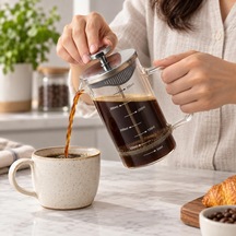 Tr Metal Kapaklı French Press, 350 Ml Ölçülü Borosilikat Cam Filtre Kahve Ve Bitki Çayı Demliği, 5 X 8 X 14 Cm Diğer