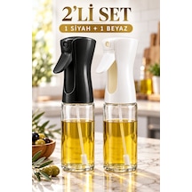 2 Li Cam Sprey Yağlık Seti 2 220 Ml Zeytinyağı Püskürtücü, Salata Ve Airfryer İçin Yağ Spreyi Siyah - Beyaz