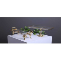 Çnr Home Collection 2'li Paşabahçe Kristal Metal Ayakli Yaldizli Batom Sunumluk Altin
