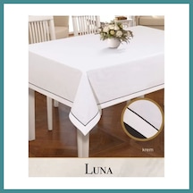 Trendexa Luna Model Krem 160x220 Cm Keten Masa Örtüsü Şık Modern Yemek Masası Dekorasyonu Mac