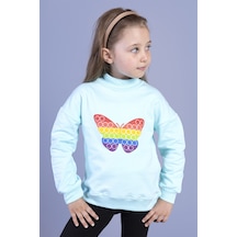 Toontoy Kız Çocuk Pamuklu Balıkçı Yaka Popıt Desenli Sweatshirt Su Yeşili