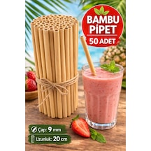 50 Adet Bambu Pipet 9mm X 20cm Kalın Smoothie Pipeti Doğal Çevre Dostu