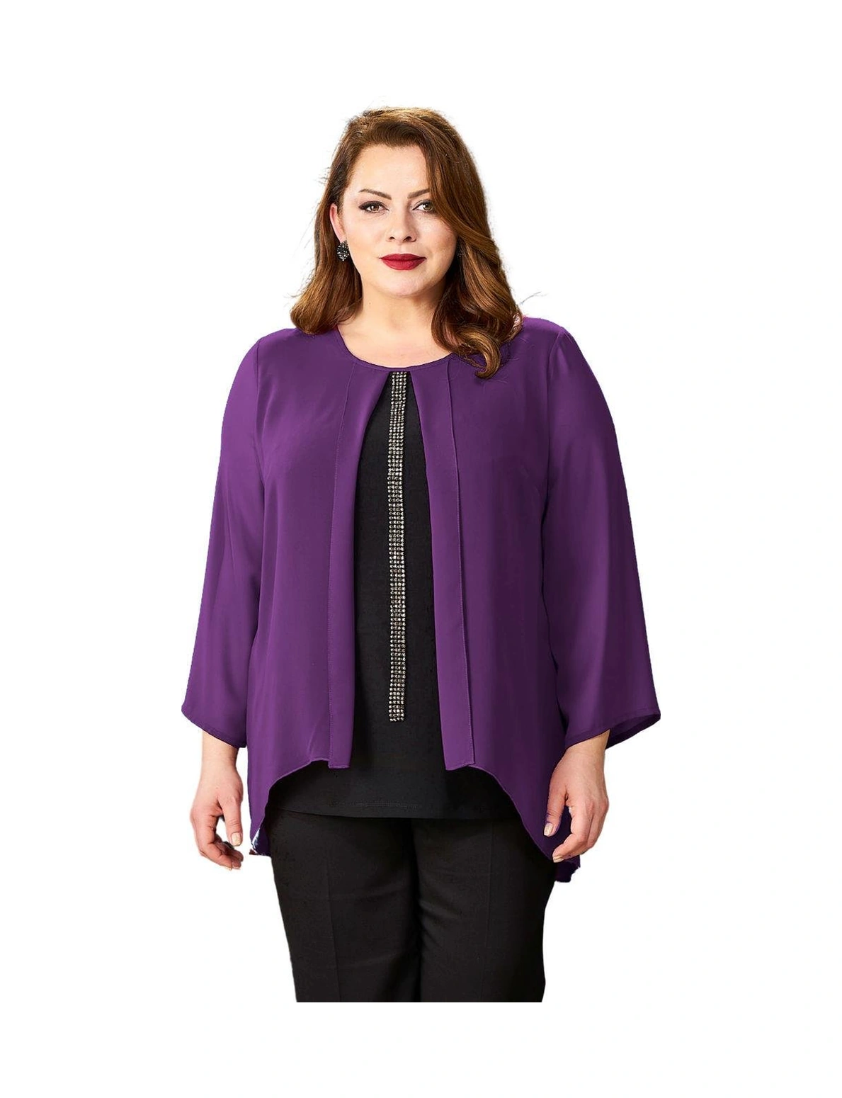 Lilas Xxl Büyük Beden Koyu Mor Renkli Likralı Şifon Bluz Mor Lilas Xxl Büyük Beden Koyu Mor Renkli Likralı Şifon Bluz Mor