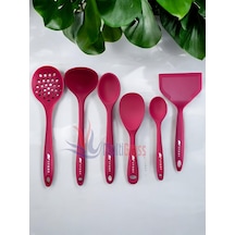 Isıya Dayanıklı Silikon Kevgir Kaşık Spatula Seti 6 Prç Fuşya