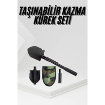 Katlanır Portatif Kazma Kürek Seti Portatif Çelik Taşıma Çantalı Pusulalı Çok Renkli