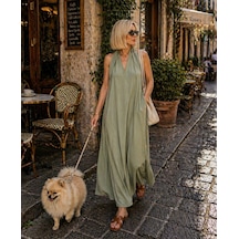 Milano Flow Maxi Dökümlü Elbise - Haki - M - St01140-haki-m