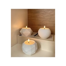 Tealight Beton Mumluk 3 Lü Set, Dekoratif Hediyelik Ham Beyaz 5 X 7 Cm