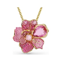 5652068 Swarovski Kolye Florere Pendant and Brooch, Pave, Flower, Pink, Gold-tone Plated Altın