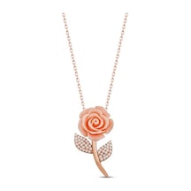 Pigado 925 Ayar Gümüş Zirkon Taşlı Rose Gül Kolye Gümüş